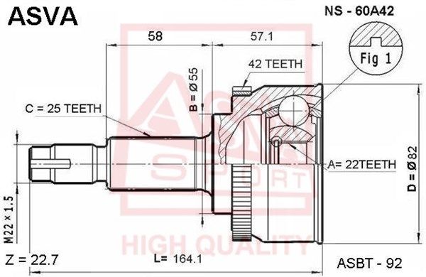 Шрус наружный с ABS NS60A42 Asva (фото №1)