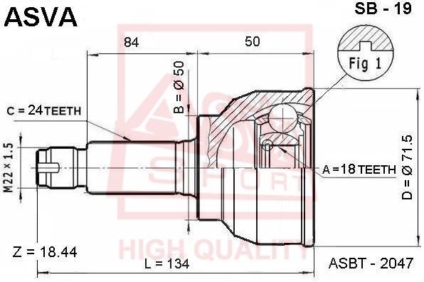 Шрус наружний SB19 Asva (фото №1)