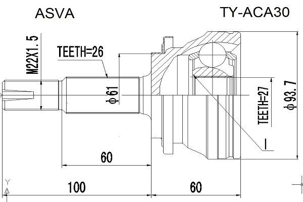 Шрус наружный 27x61x26 TYACA30 Asva (фото №1)