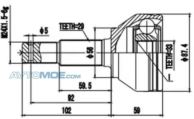 Шрус наружний 29x56x33 AW1510222 Aywiparts (фото №1)