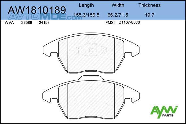 Колодки передние (без датчика) AW1810189 Aywiparts (фото №1)