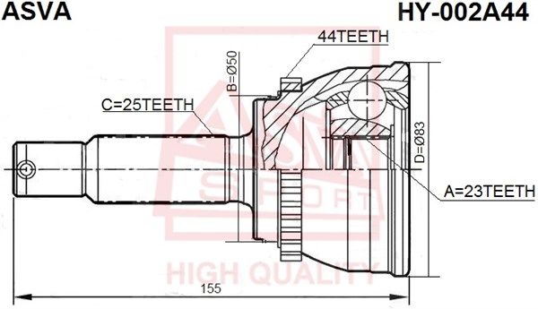 Шрус наружный (23х50х25) +ABS HY002A44 Asva купить в Омске, цена в АВТОМОЁ