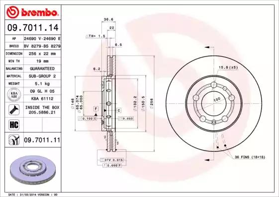 Диск тормозной передний 09701111 Brembo (фото №1)