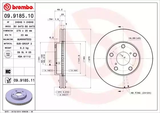 Диск тормозной передний 09918510 Brembo (фото №1)