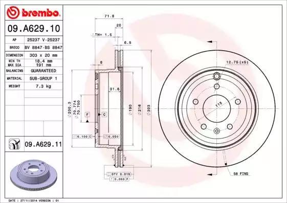 Диск тормозной задний 09A62910 Brembo (фото №1)