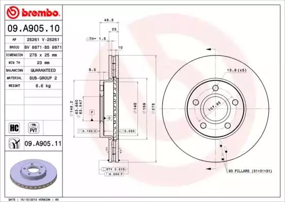 Диск тормозной передний 09A90510 Brembo (фото №1)
