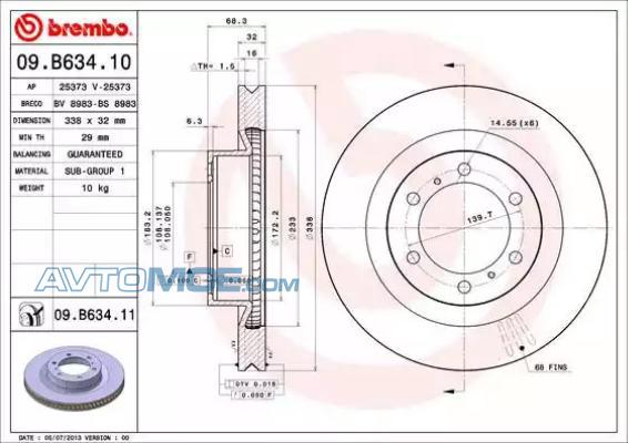Диск тормозной передний 09B63411 Brembo (фото №1)