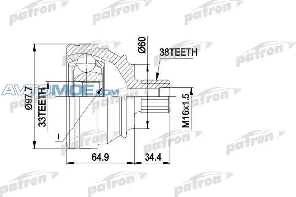 Шрус наружный PCV1123 Patron (фото №1)