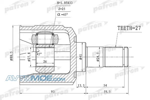 Шрус внутренний PCV1160 Patron (фото №1)